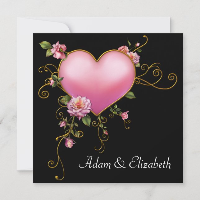 Invitación Rosa Boda Corazón Rosa Negro Gótico Boda (Anverso)