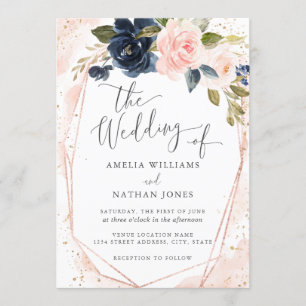Invitación Rosa Boda de acuarela botánica de la Marina de Oro