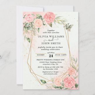 Invitación Rosa Boda de acuarela romántica rosa F019