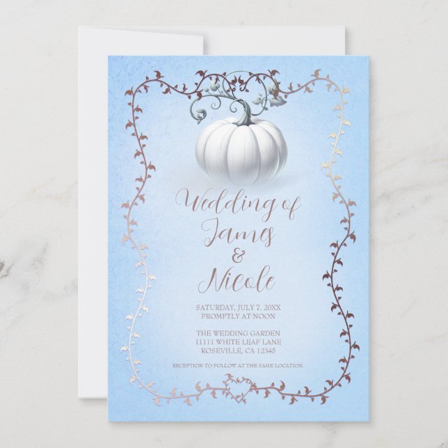 Invitación Rosa Boda de calabaza blanca Libro de cuentos azul (Anverso)