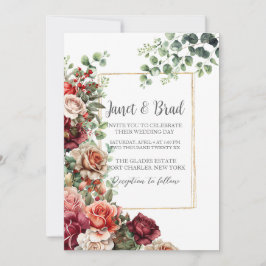 Invitación Rosa Boda de código de eucalipto floral QR