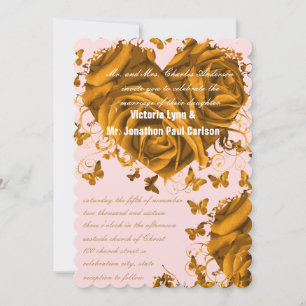 Invitación Rosa Boda de Corazones de Oro y Rosas