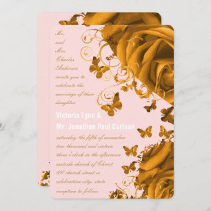 Invitación Rosa Boda de Corazones de Oro y Rosas