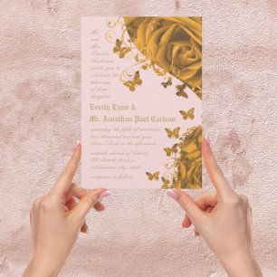 Invitación Rosa Boda de Corazones de Oro y Rosas