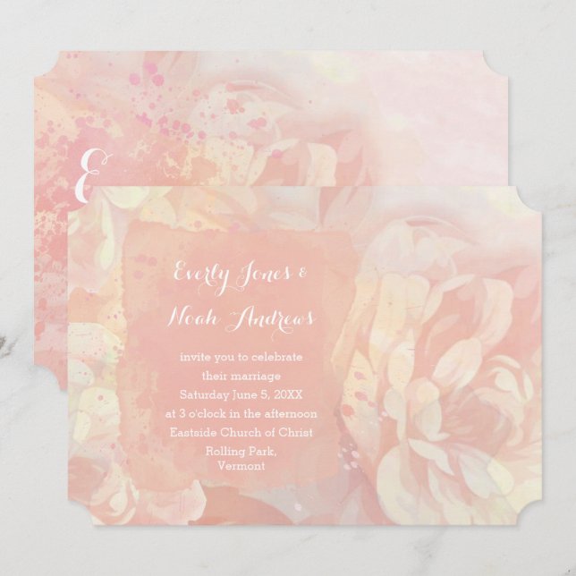 Invitación Rosa Boda de cuarzo y acuarela de coral (Anverso / Reverso)