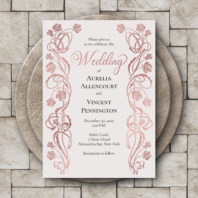 Invitación Rosa Boda de cuento de flores de oro (Subido por el creador)