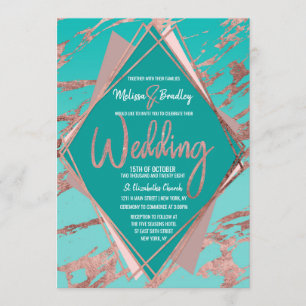 Invitación Rosa Boda de diamantes de mármol verde Verde azula