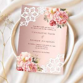 Invitación Rosa boda de encaje floral rosa