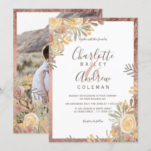 Invitación Rosa boda de fotografía floral de terracota con bo