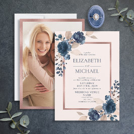 Invitación Rosa Boda de fotografía floral rosa azul de la Mar