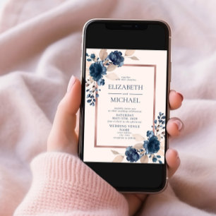 Invitación Rosa Boda de fotografía floral rosa azul de la Mar