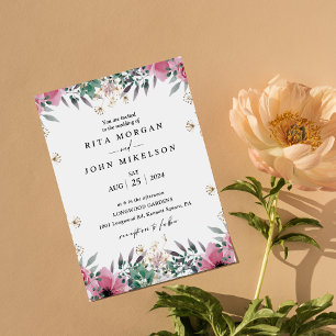 Invitación Rosa Boda de guiones Minimalistas de claveles
