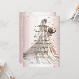 Invitación Rosa Boda de Invierno Vestido Novia Corazón brilla