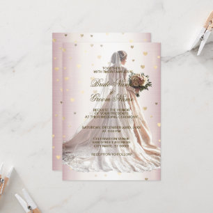 Invitación Rosa Boda de Invierno Vestido Novia Corazón brilla