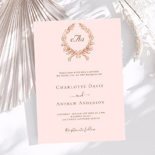 Invitación Rosa boda de lujo de guirnaldas monogramo de oro