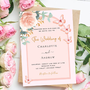 Invitación Rosa boda de lujo en arco floral de durazno