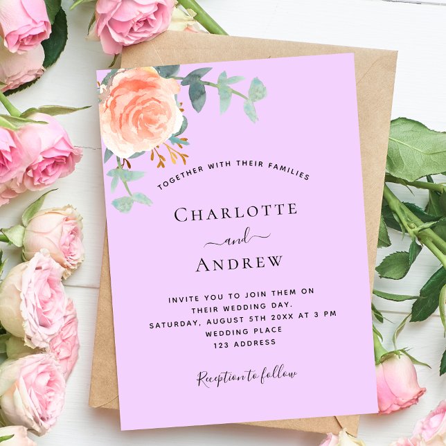 Invitación Rosa boda de lujo violeta violeta de oro (Subido por el creador)