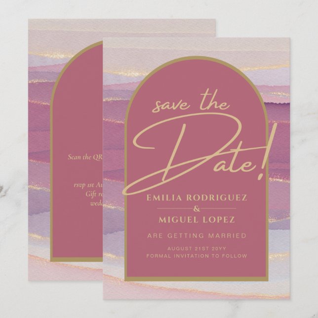 Invitación Rosa Boda de Mármol del Arco de Oro Rosado GUARDAR (Anverso / Reverso)