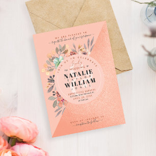 Invitación Rosa Boda de Moda floral acuarela dorada