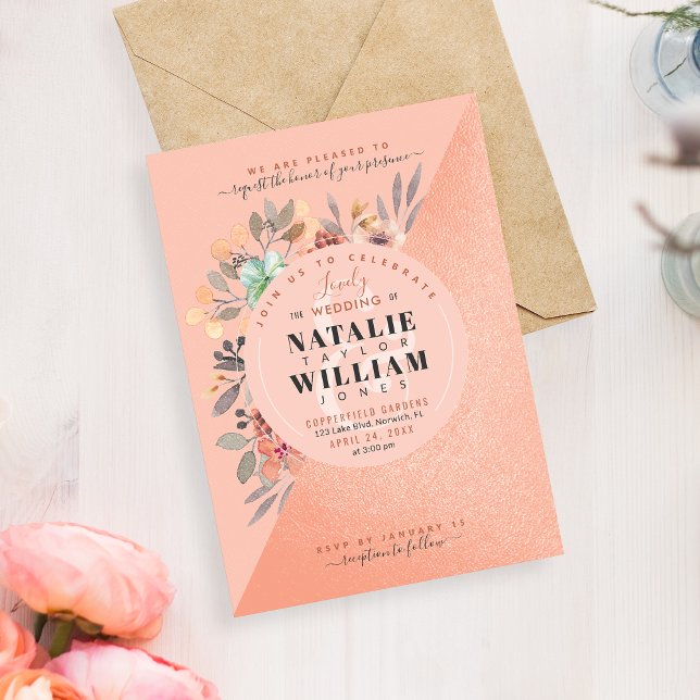 Invitación Rosa Boda de Moda floral acuarela dorada (Subido por el creador)