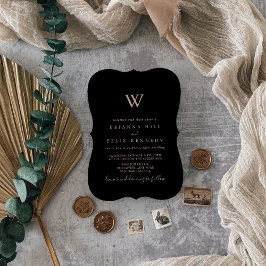 Invitación Rosa Boda de monograma Minimalista de oro