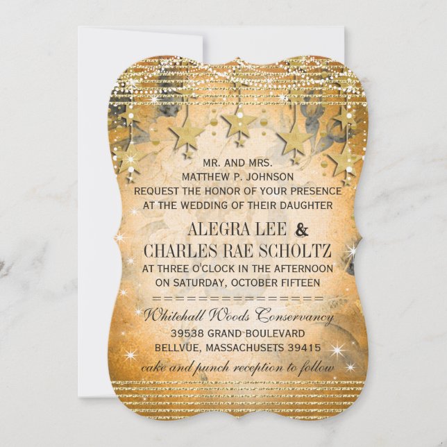 Invitación Rosa Boda de oro Chalkboard Debajo de las estrella (Anverso)