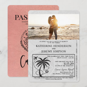 Invitación Rosa Boda de Passport de Cancún de oro