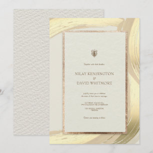 Invitación Rosa Boda de pincel de color de agua dorado