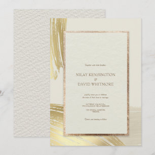 Invitación Rosa Boda de pincel de color de agua dorado