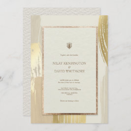 Invitación Rosa Boda de pincel de color de agua dorado