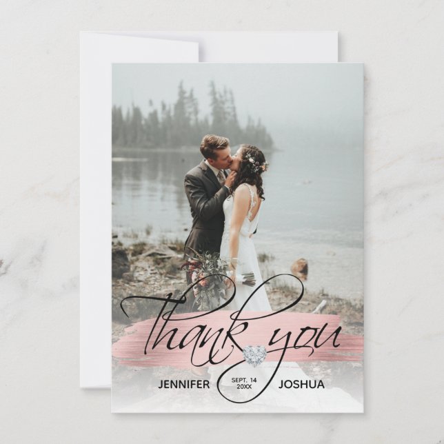 Invitación Rosa Boda de pincel de oro Gracias | FOTO (Anverso)