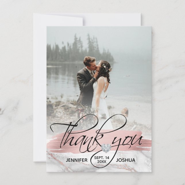 Invitación Rosa Boda de pincel de oro Gracias | FOTO (Anverso)