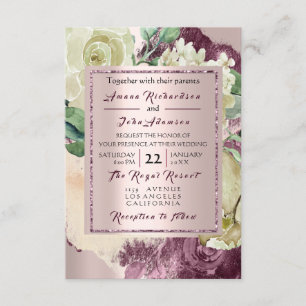Invitación Rosa Boda de Rosas rusos de Creamy Marsala Borgoña