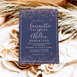 Invitación Rosa boda de tipografía de confeti azul marino
