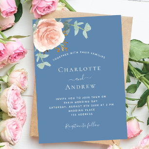Invitación Rosa boda de verdor azul polvoriento