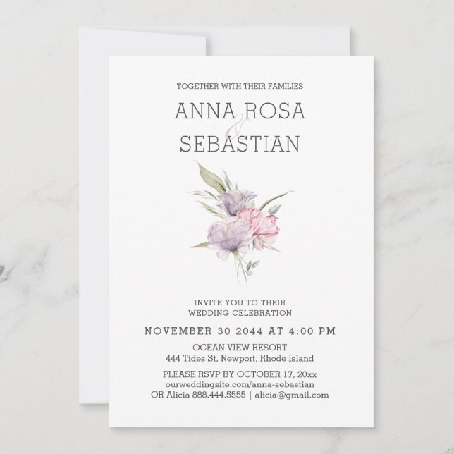 Invitación *~* Rosa Boda elegante AR15 PINK Floral RSVP (Anverso)
