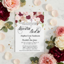Invitación Rosa Boda español Borgoña Rosa Nuestra Boda