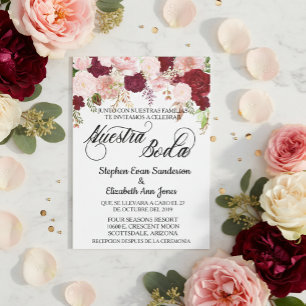 Invitación Rosa Boda español Borgoña Rosa Nuestra Boda