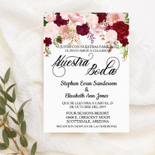 Invitación Rosa Boda español Borgoña Rosa Nuestra Boda