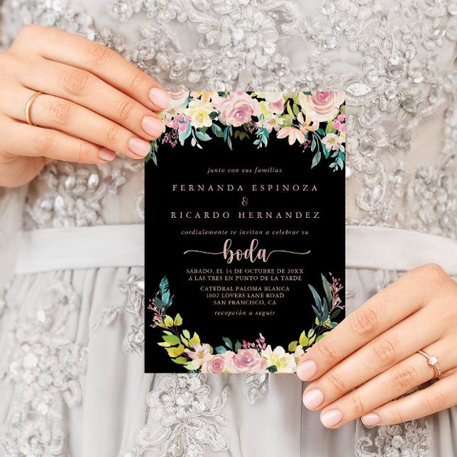 Invitación Rosa Boda español floral Primavera Dorada (Subido por el creador)