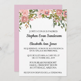Invitación Rosa Boda español Rosa Rosa Rubor acuarela