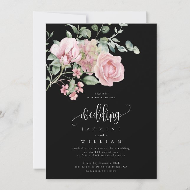 Invitación Rosa Boda Floral (Anverso)