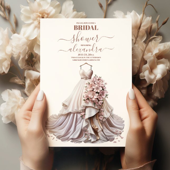 Invitación Rosa Boda floral de oro vestido ducha de novia (Subido por el creador)