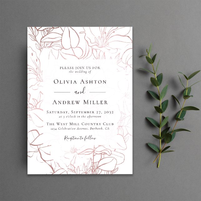 Invitación Rosa Boda floral dorado (Subido por el creador)