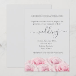 Invitación Rosa Boda floral elegante de color gris claro rosa