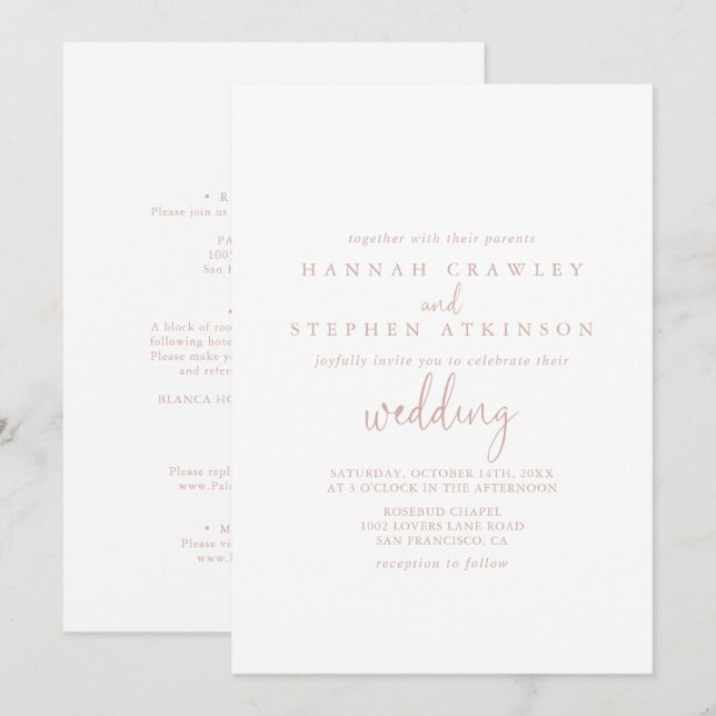 Invitación Rosa Boda frontal y posterior del guión de la pelí (Anverso / Reverso)