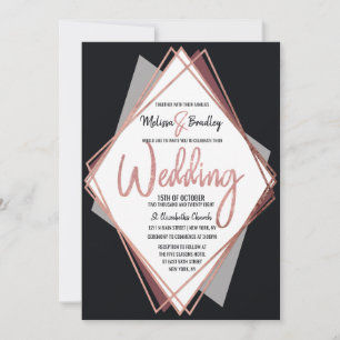 Invitación Rosa Boda Geométrico Gris de Mauve Negro de Oro