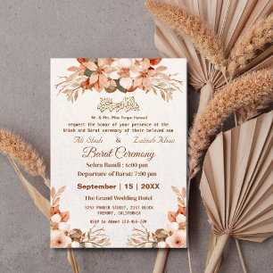 Invitación Rosa Boda paquistaní con flores de oro