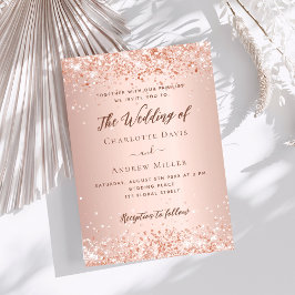 Invitación Rosa boda purpurina de oro