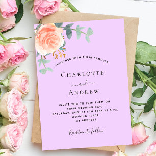 Invitación Rosa boda violeta violeta de color dorado